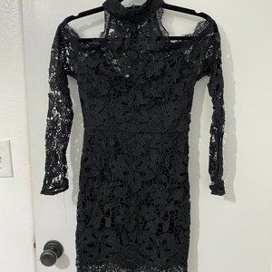 Black Cold Shoulder Lace Bodycon Dress